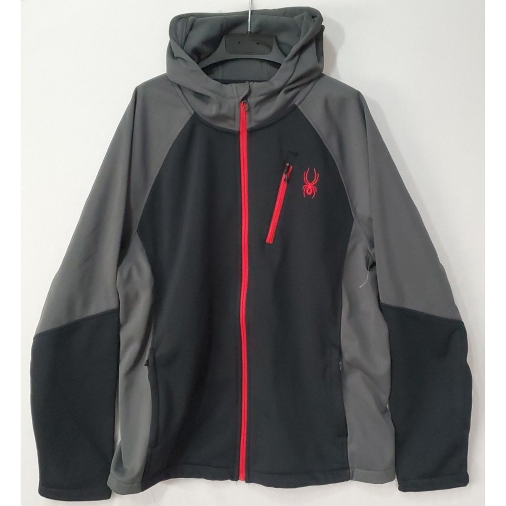 Spyder Soft Shell Hooded Jacket SPFGM183 Black/Gray/Red Men's Size MD NEW! - Picture 1 of 8